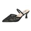 Fashion Elegant Floral High Heels Sandals for Women Plus Size Mesh Breathable Pointed Toe Slippers Summer Light Thin Heeled Shoes