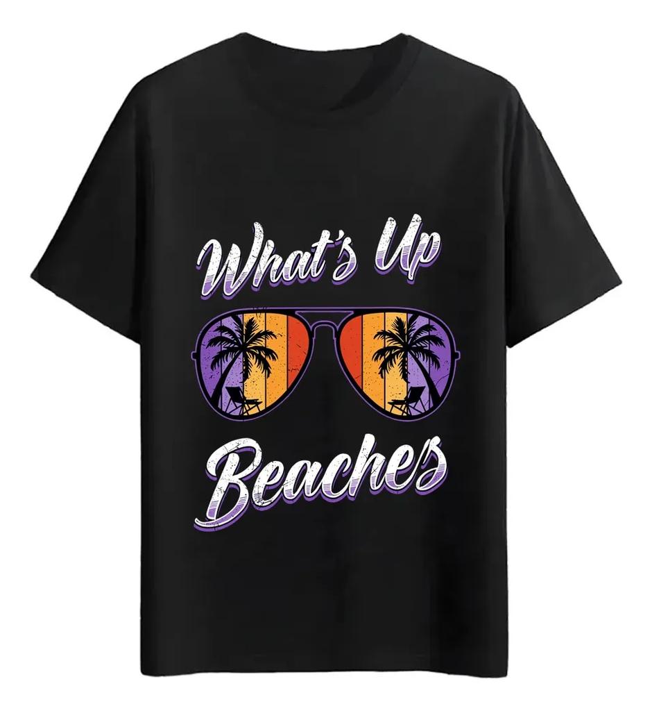 Unisex Summer Beach TShirt Whats Up Beaches Sunglasses Palm Tree Graphic Crew Neck ShortSleeve Casual White Vacation Tee Tops