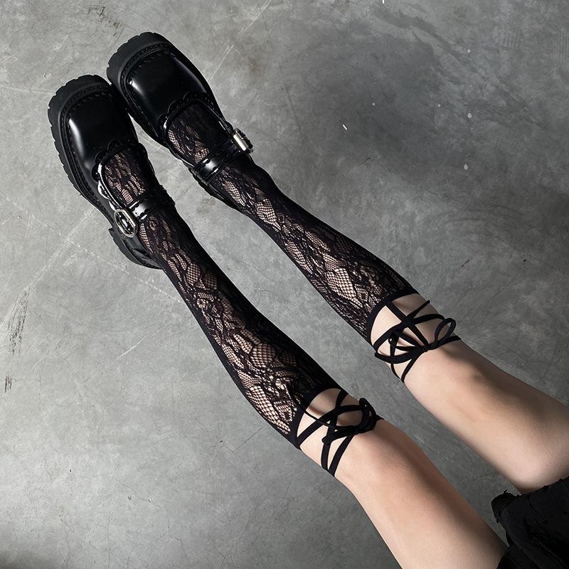 Lace-Trim Women's Mid-Calf Lolita Socks with Bow and Peach Heart Design