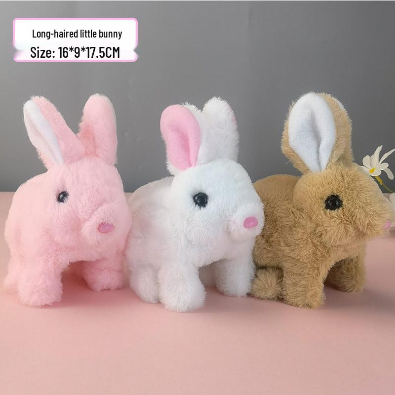 Interactive White Plush Rabbit Toy: Walks, Cries, and Moves Ears