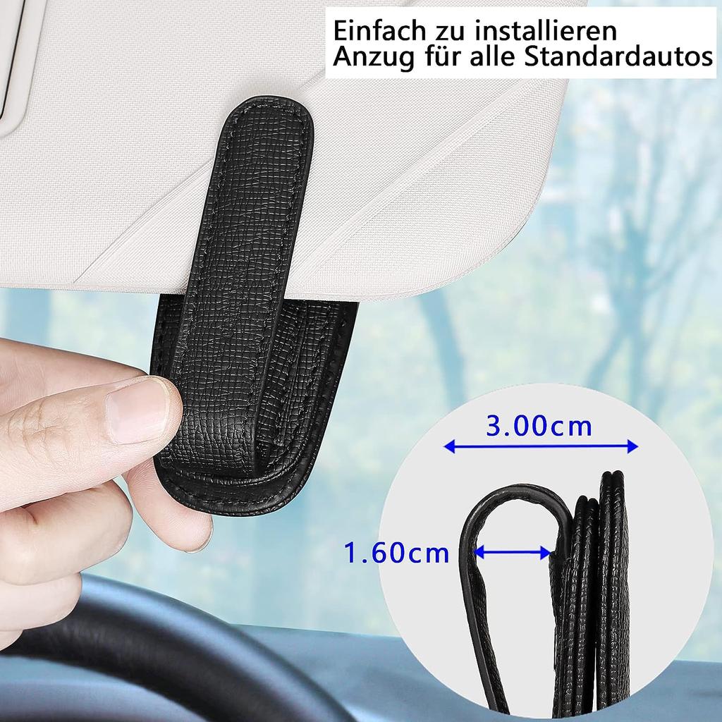 2 Pack Glasses Holder for Car Sun Visor, Genuine Leather Car Visor Accessories, Sunglasses Holder, Magnetic Sunglasses Holder, Ticket Clip
