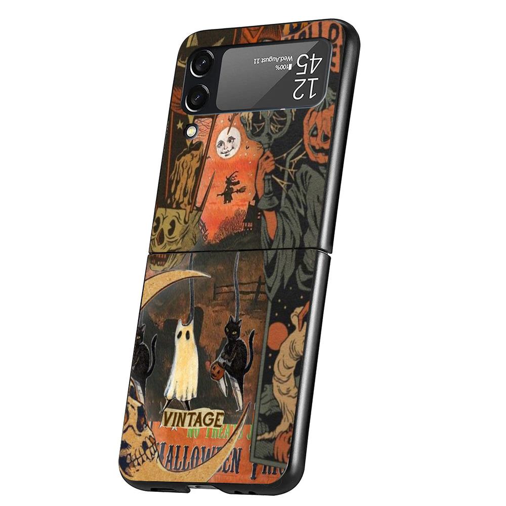 Halloween Fall Art Witch Cat Cover Phone Case For Samsung Galaxy Z Flip 7 6 5 4 3 5G Flip7 Flip6 Flip5 Flip4 Flip3 Black Fundas