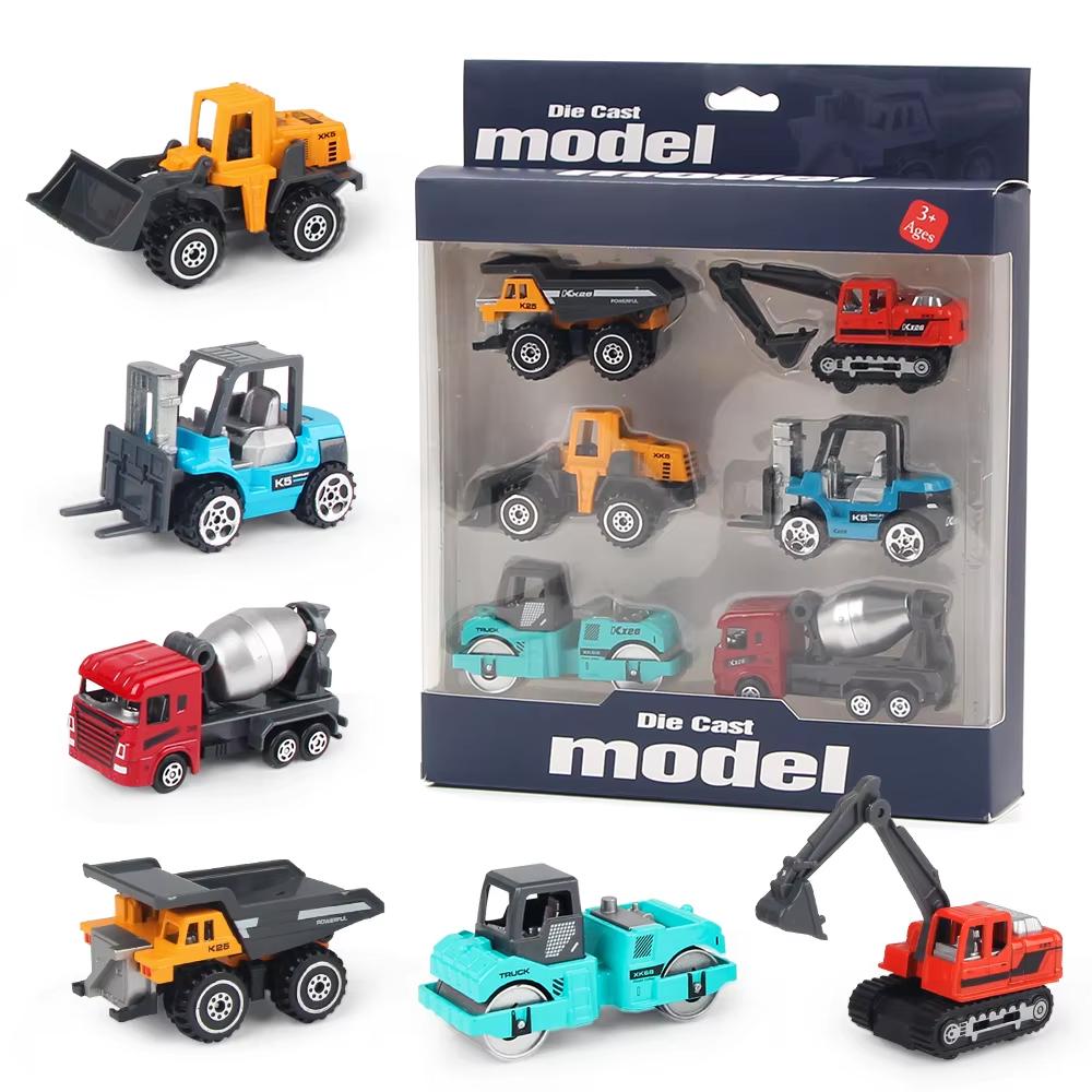 6 pièces/set Camion d'ingénierie en alliage Chargeur Tracteur Excavatrice Véhicules de construction classiques Jouets Jouets éducatifs pour cadeaux d'enfants