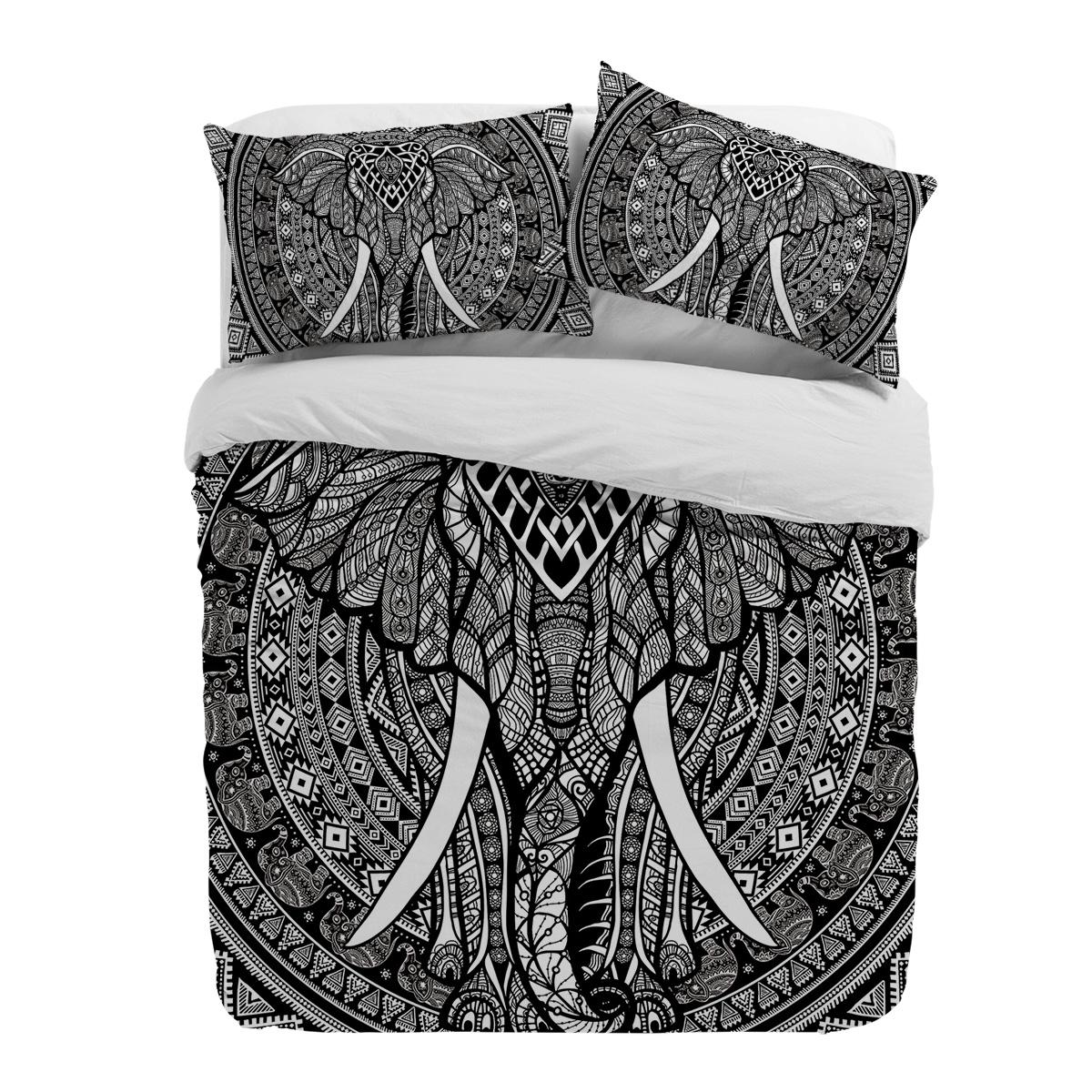 Jmg Household Supplies Unisex Black/White Mandala Datura Bohemia Elephant 3Pcs Bedding Set For Double Bed Home Textile Duvet Cover Quilt Cover Pillowcase