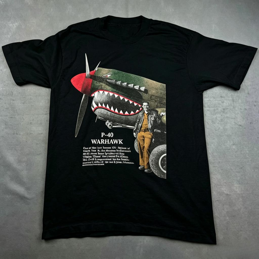 Vintage P40 Warhawk Tshirt Flying Tigers Military Wwii Bomber White Cotton Unisexs Loose Fit Casual Top Unisexs Clothing