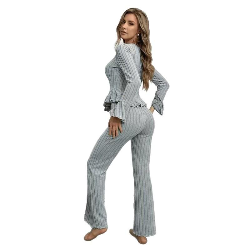 Women's V-neck long-sleeved long-pants pajama set, women's home wear for autumn and winter