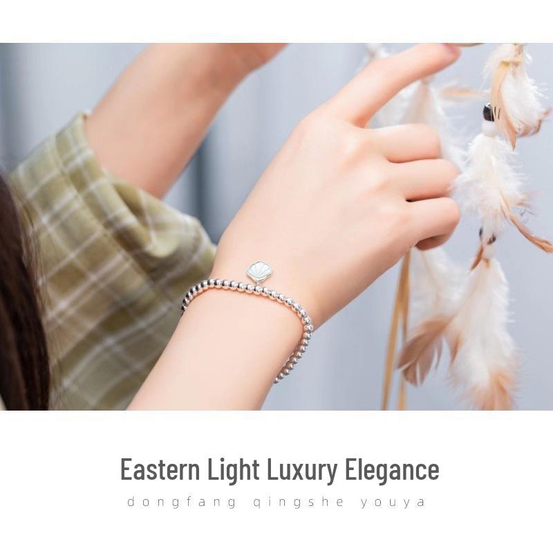 Su Chuang Women's S925 Sterling Silver Mother-of-Pearl Bead Bracelet - Simple, Versatile Design