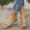 New 2025 Summer Flat Heel Rhinestone Ladies Shoes Women Rhinestones Sandals High Quality Outdoor Beach Slides Slippers