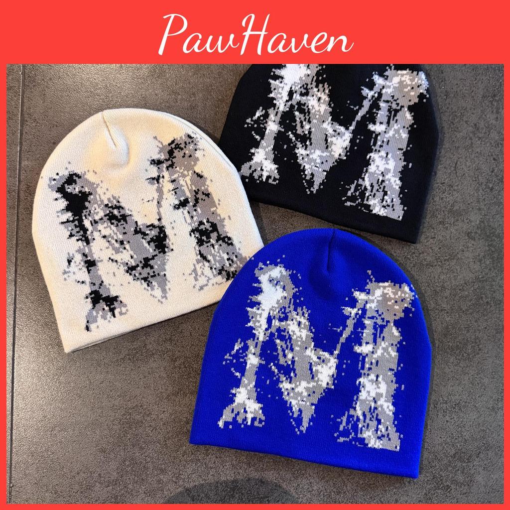 M Letter Knitted Beanie Hat For Women Warm Winter Fashion Accessory