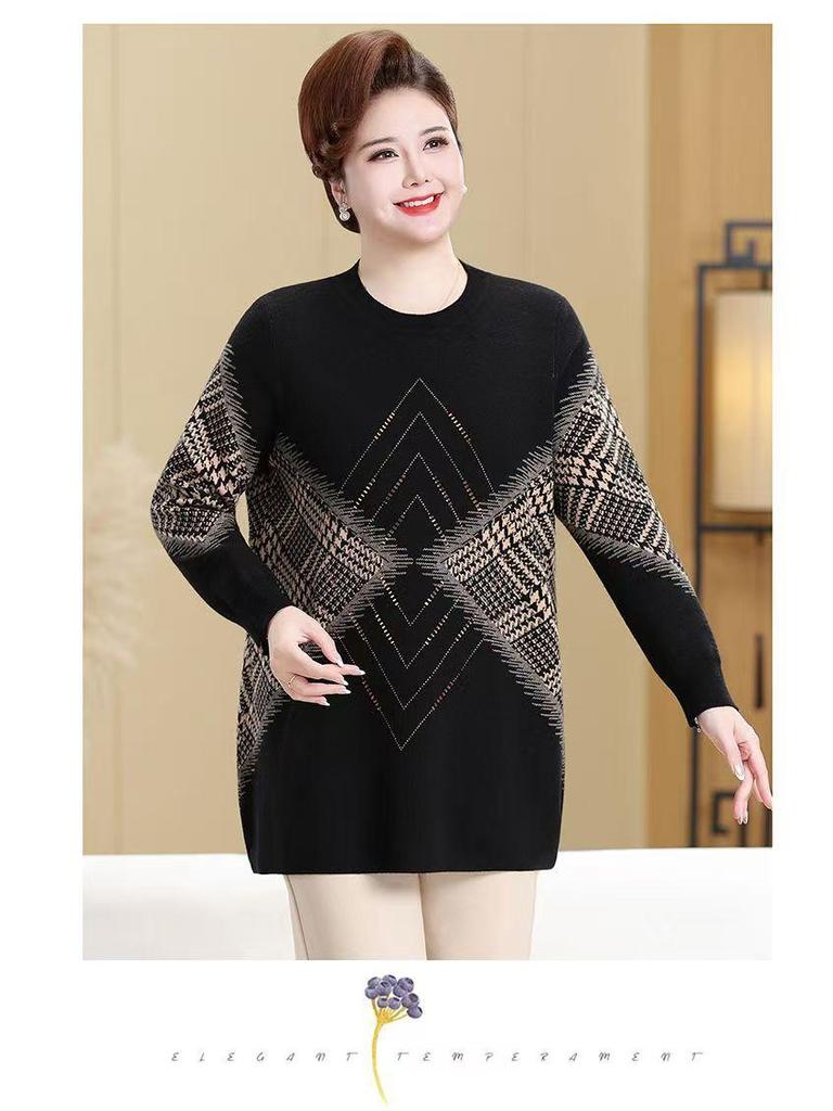 Extra Wide Plus Size Autumn/Winter Wool Pullover Sweater for Middle-Aged and Elderly Women