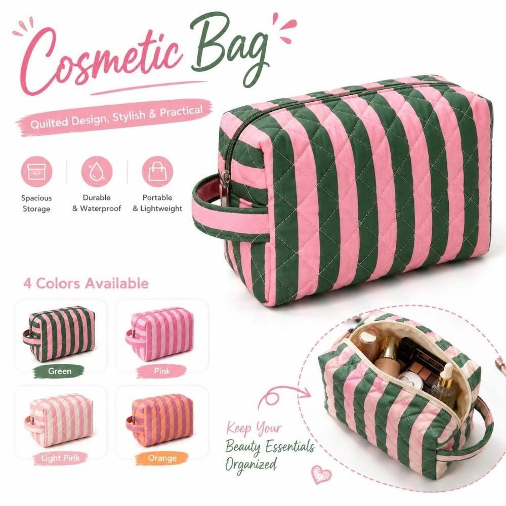 Striped Cosmetic Bag Large Capacity Travel Pouch Reusable Toiletry Pouch Daily Use