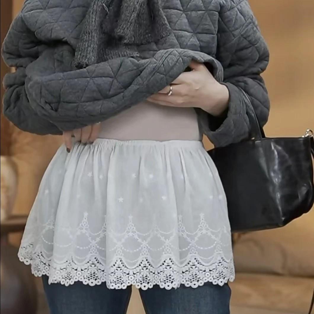 Autumn-Winter Lace Skirt with Hoodie Hem and Butt Cover Layer Medium белый