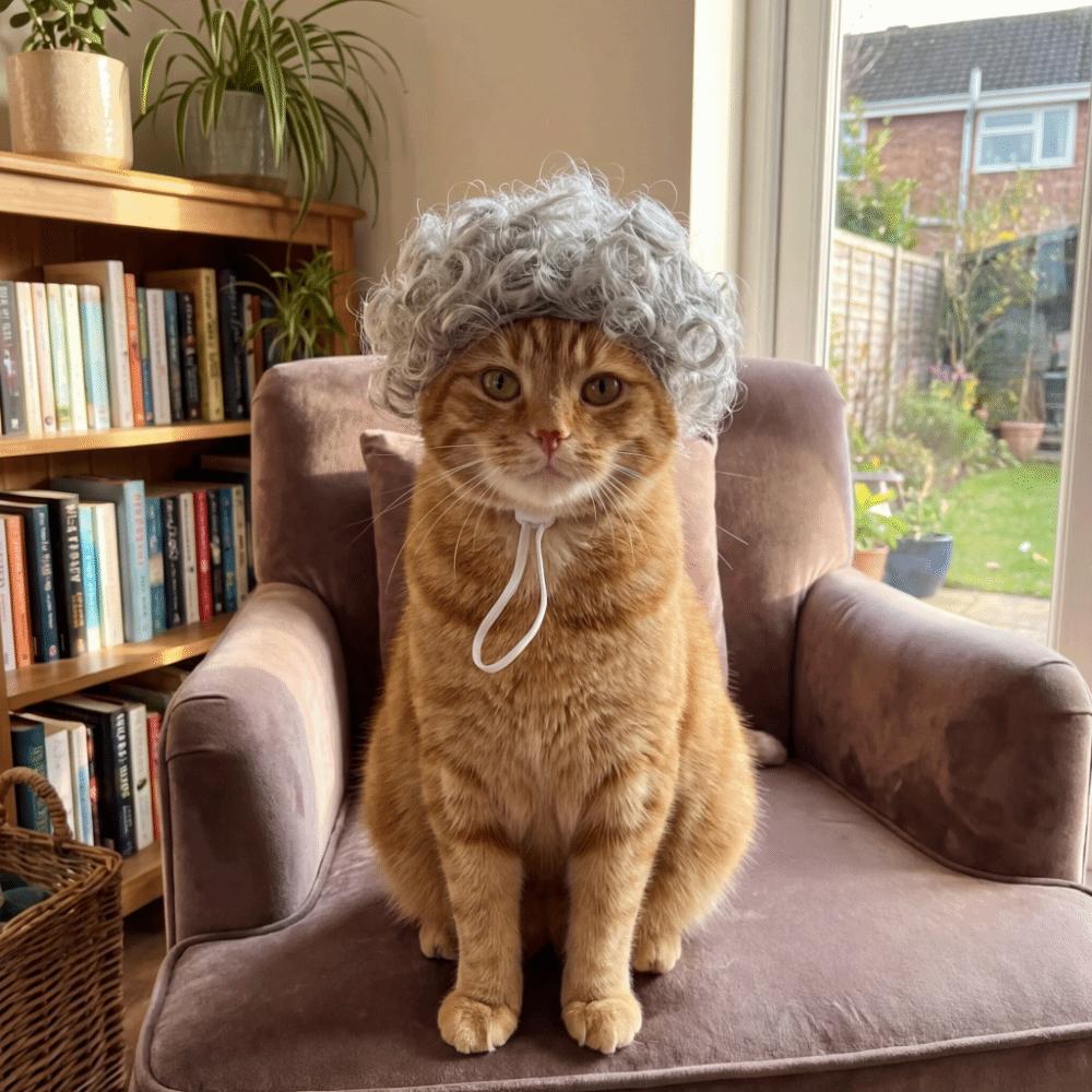 Lockige Haustier-Afro-Perücke Elastisches Band Katzen-Cosplay Kopfbedeckung Katze Lustiges Kopfstück Partys