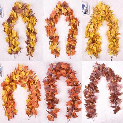 Autumn Maple Leaf Halloween Hanging Ornament – Rattan Floral Decor for Harvest Festival