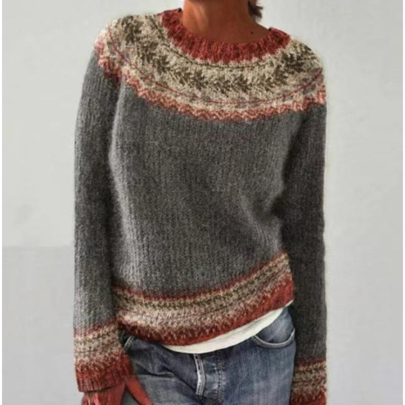 Pull en Tricot à Manches Longues pour Femme, Col Rond, Blocs de Couleurs, Coupe Ample, Tendance, Luxueux, Coupe Décontractée, Amincissant et Polyvalent