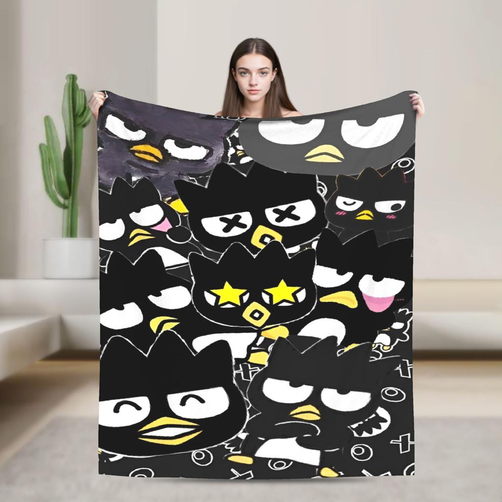 Kawaii Black Penguin Blanket Bad Badtz Maru Super Warm Pattern Plush Throw Blanket For Couch Bed Flannel Bedspread Bed Cover