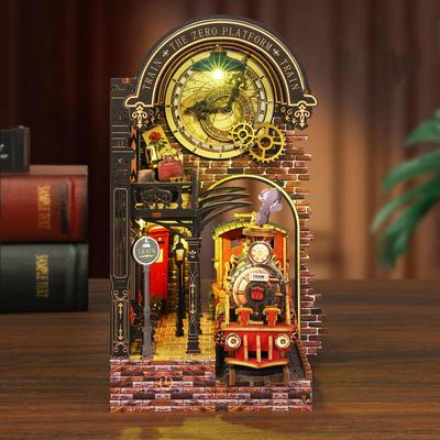 DIY Book Nook Wooden Miniature Model Kits The Zero Platform Magic Train Bookend 3D Puzzle Bookshelf for Friends Birthday Gifts