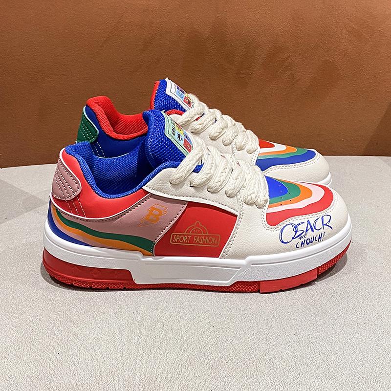 Spring Fashion Women's Sports Shoes Lace-up Color Block Women's Sports Shoes  Outdoor Casual Shoes Skateboard Shoes