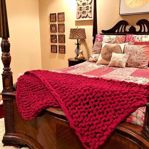 Knit Throw Blanket 20" X 25",Hand Made Large Chenille LoopBYarn Fluffy Throws for Couch Bed, Big Crochet Thick Woven Blanket