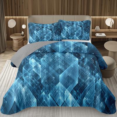 Geometrische Gesteppte Tagesdecke Full King 3D Stereoskopisches Quadratisches Bettwäscheset Moderne Mode Geometrie Überwurfset für Mädchen Teenager