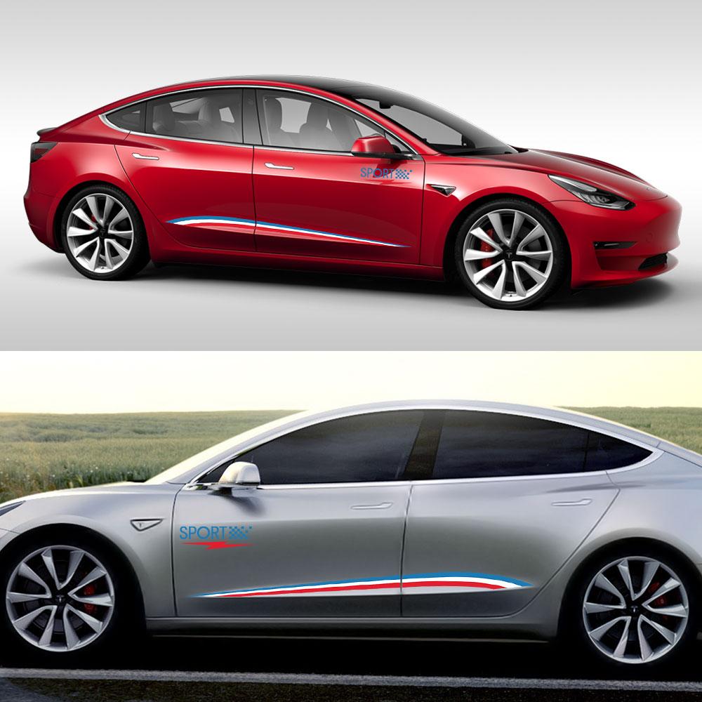 4PCS Auto Door Side Skirt Vinyl Film Car Body Decor PVC Decals Stickers For Tesla Model 3 Auto Decoration Wraps Car