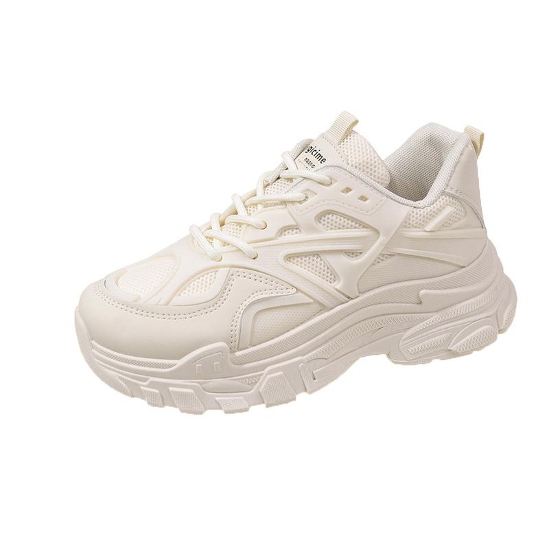 Women's Korean-Style 2025 Summer Dad Sneakers: Breathable Mesh, Thick Sole, Versatile White Running Shoes