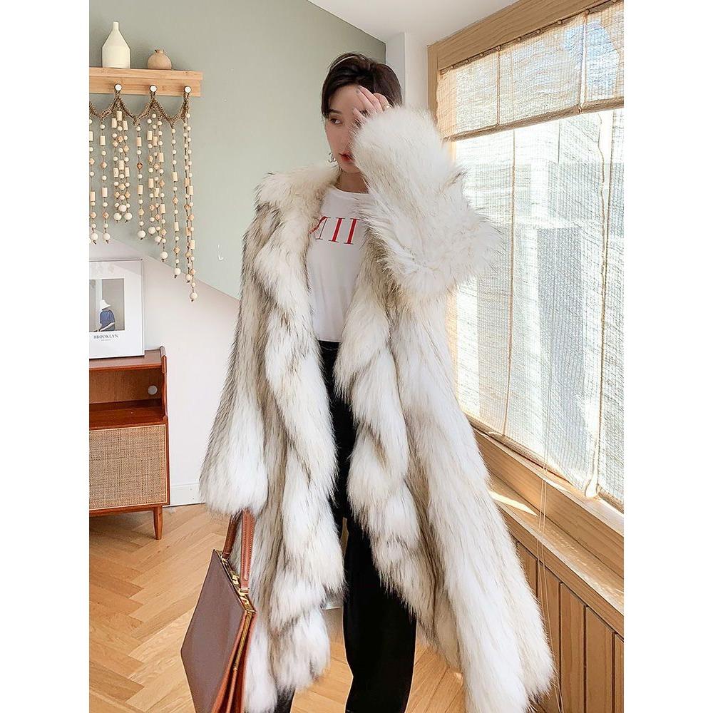Winter New Imitation Raccoon Fur Coat Long Warm Woven Fox Hair Light Luxury Fur Coat Women