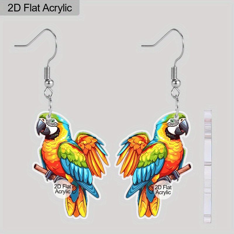 2D Flat Animal Earrings Colorful Parrot Pattern Acrylic Pendant Earrings Birthday Accessories Gift