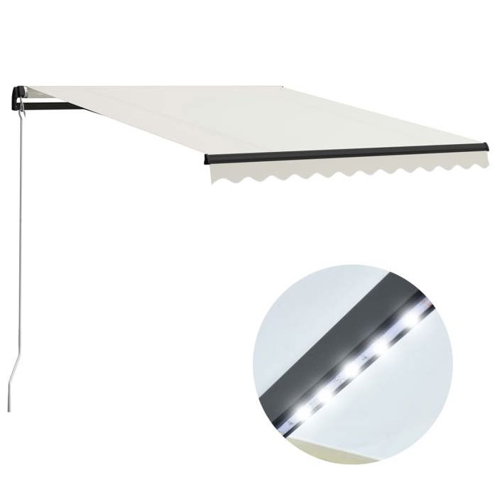 VidaXL Auvent manuel rétractable avec LED 300x250 cm Crème 3055221
