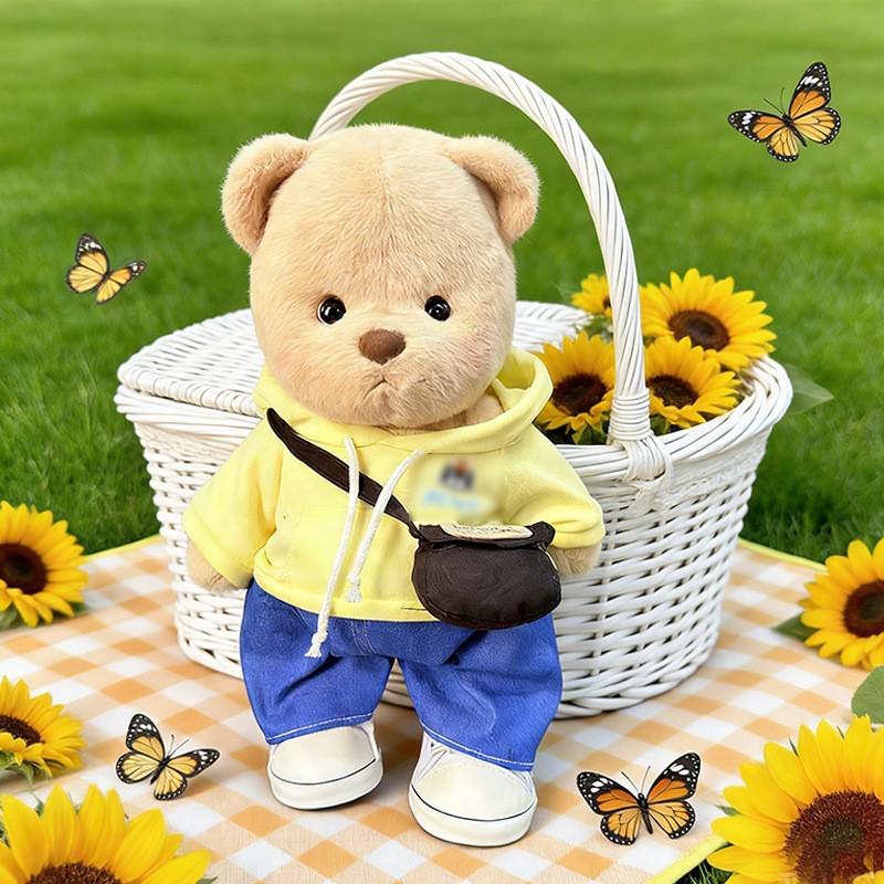 Medium Bear Outfit - Blue Pink Striped Carrot Overalls Set