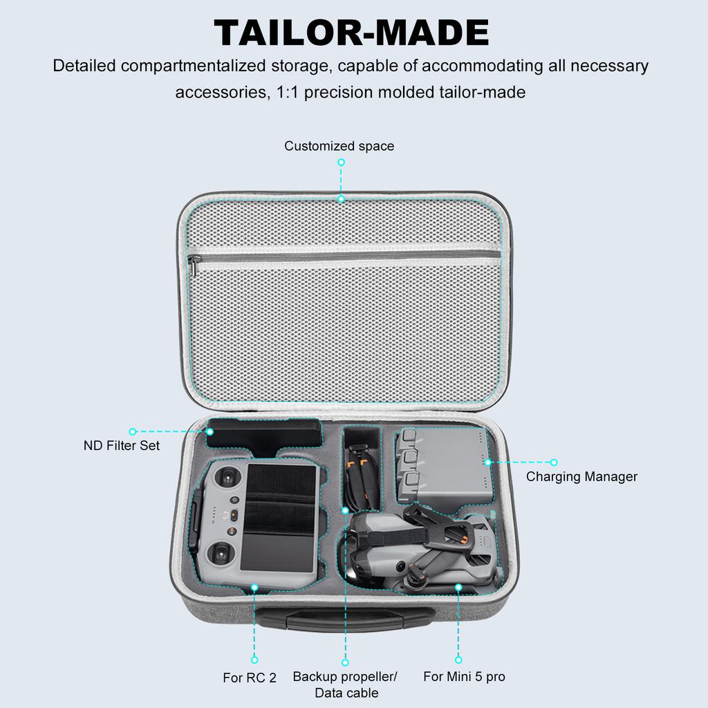 Carrying Case Portable Shoulder Bag Handbag Hard Shell Travel Storage Case for DJI Mini 5 Pro Fly More Combo RC 2