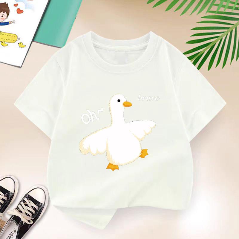 Y2K Bluzki Mały Kaczorek Nadruk Graficzny T-shirt dla Dziewczynek Fioletowa Bawełna Dziecięce Bluzki T-shirt Lato Uroczy Kreskówkowy T-shirt