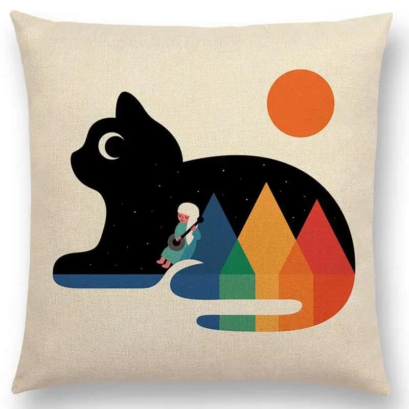 Latest Day Night Sun Moon Child With Animals Friends Wolf Bear Elephant Rabbit Cushion Cover Home Decor Sofa Throw Pillow Case