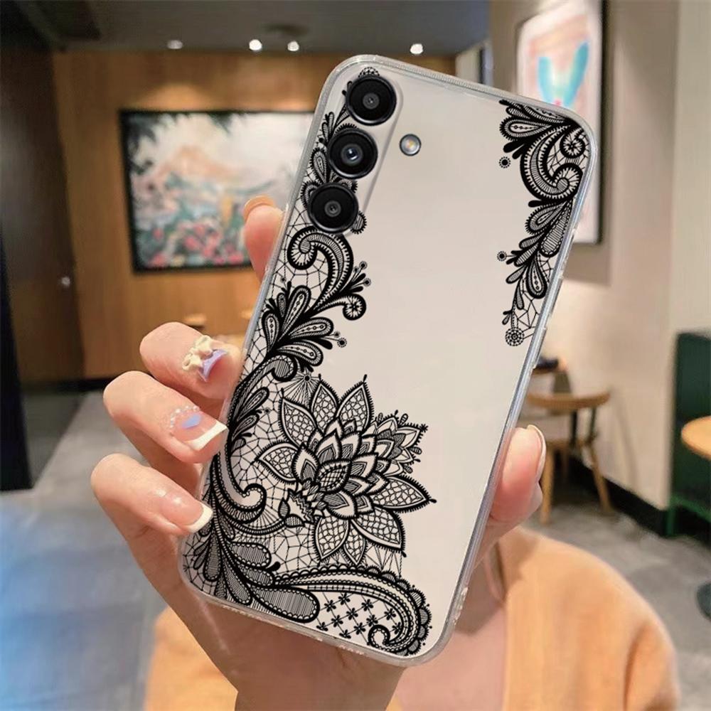 Romantic Lace Pattern Transparent Flower Phone Case For Samsung Galaxy A54 A56 A16 A17 A37 A57 A06 A07 A13 A14 M54 Clear Cover