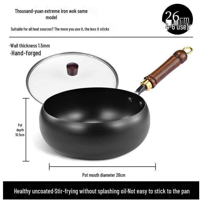 Handcrafted Zhangqiu Iron Belly Wok: Uncoated, Non-stick, Small Iron Frying Pan for Household Use.
