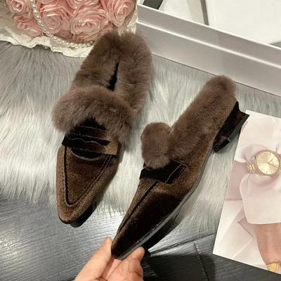 Fur Women Flats Cotton Boots Pointed Toe Suede Warm Shoes Designer Snow Boots Short Plush Walking Sexy Lady Shoes Botas