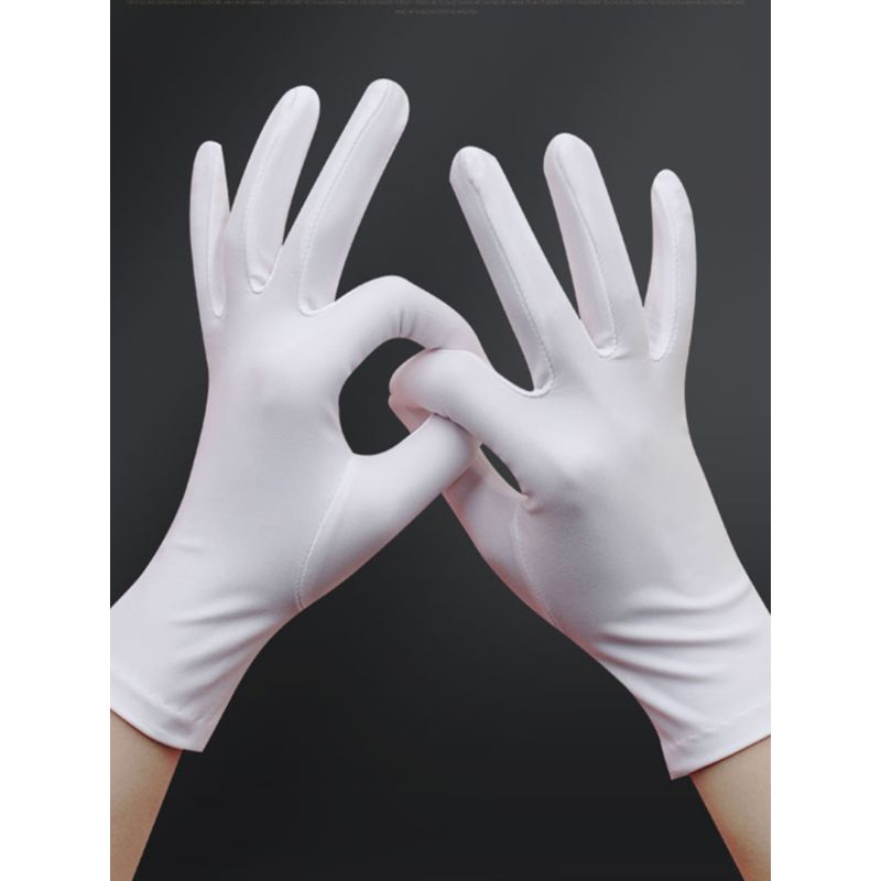 Men's and Women's White Etiquette Gloves Thin Elastic Jewelry Dance Photography Hotel Western Restaurant Emcee Summer Sun Protection Buddha Worship