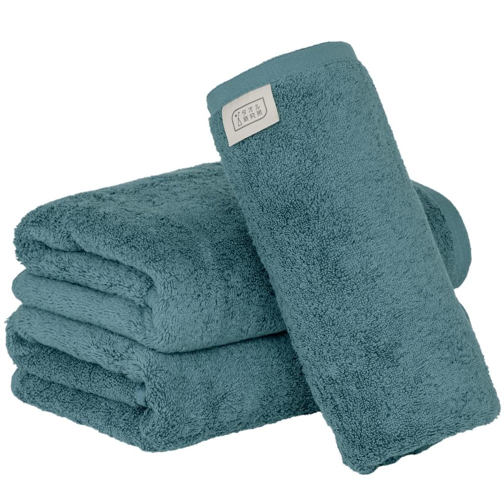 Towel Laboratory Mini Bath Dark Set of JapanTechnology [Naturally Soft] #024 Towels, Blue, 3, Soft, Thick, Smooth, Long-Lasting, Fast-Absorbent,