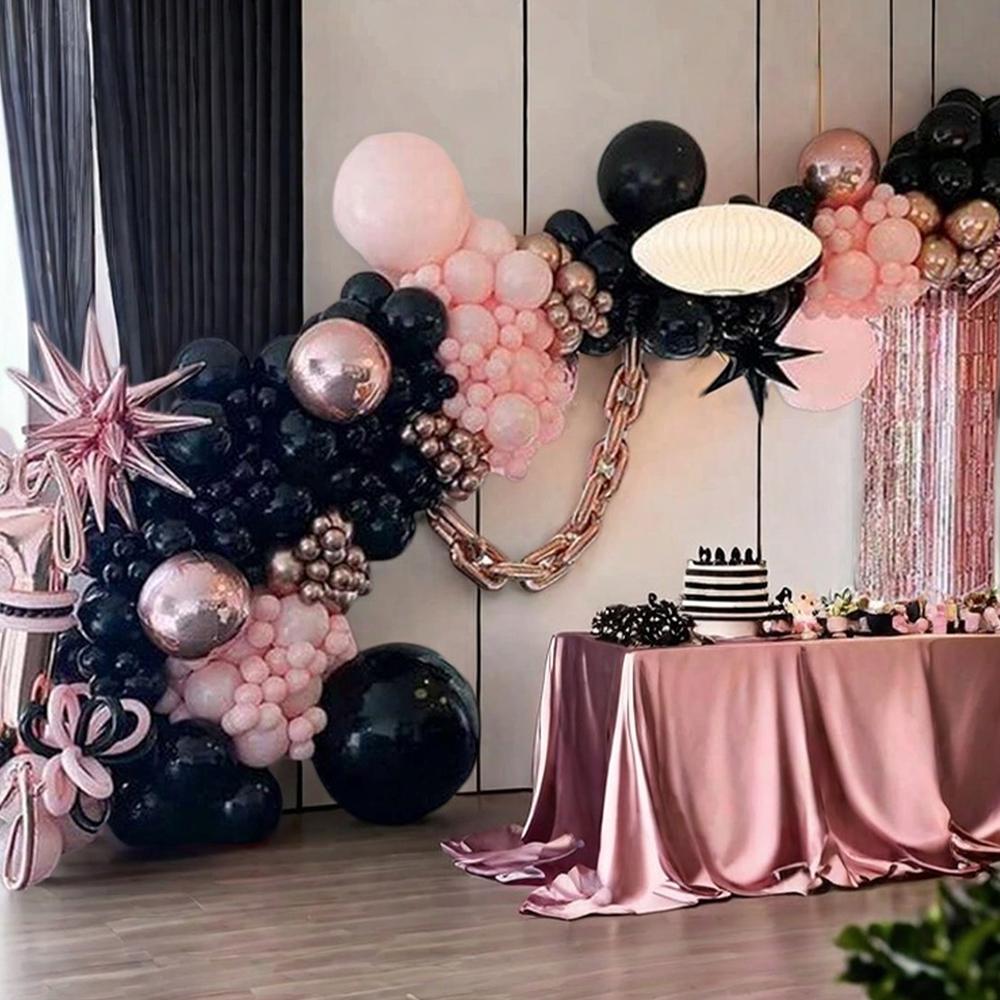 116pcs Black Pink Balloon Rose Golden  Balloons Garland Arch Kit For Birthday, Wedding, Graduation, Anniversary, Celebrations, P