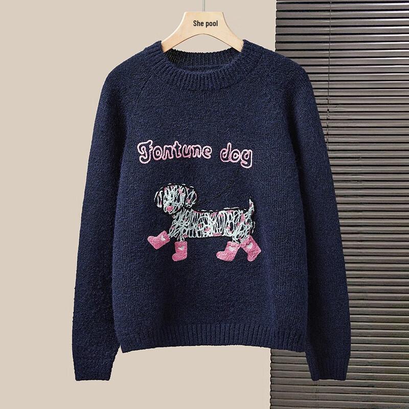 

Women s Color-block Cartoon Embroidered Loose Sweater One Size