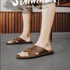 Fashion Men's Slippers Fashion Handmade Leather Slipper Summer Beach Slippers Casual Cowhide Slipper Men's Flat Slippers Chanclas Hombre