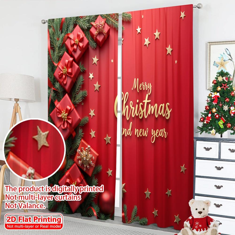2pcs 2D Flat Printing Merry Christmas Window Drapes Merry Christmas Gifts Polyester Without Electricity Birthday Party for All