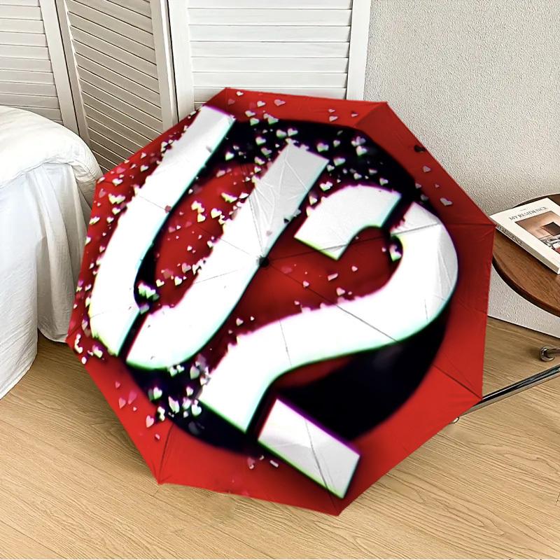 

1pc U2 Music Band [Automatic Folding Umbrella] Durable Iron Frame & Rod, Portable Folding, All Seasons, Home Travel Outdoor, Makes a Great Holiday Gif