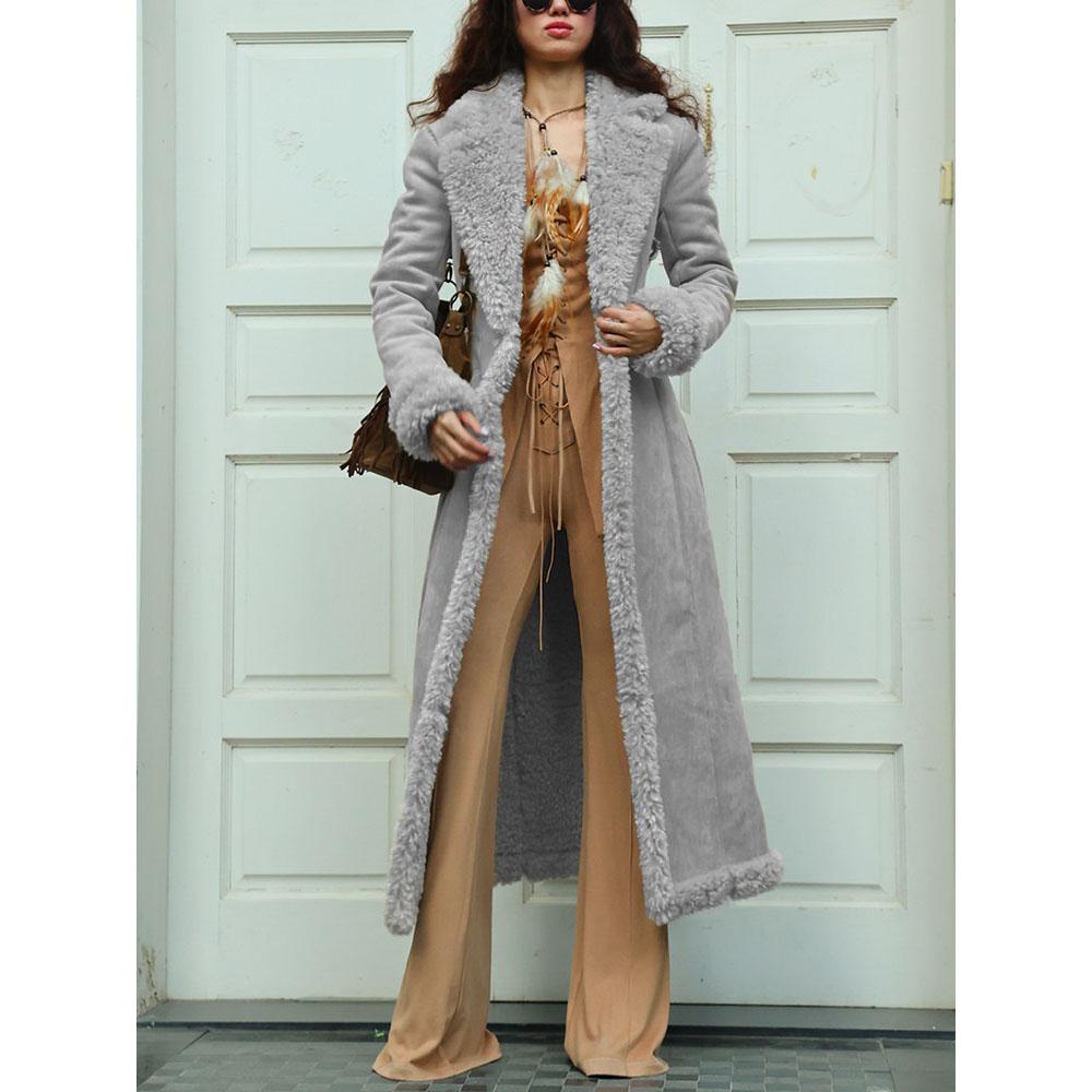 

Жіноче потовщене довге тепле пальто великого розміру, куртка з бавовняною підкладкою S світло-сірого кольору