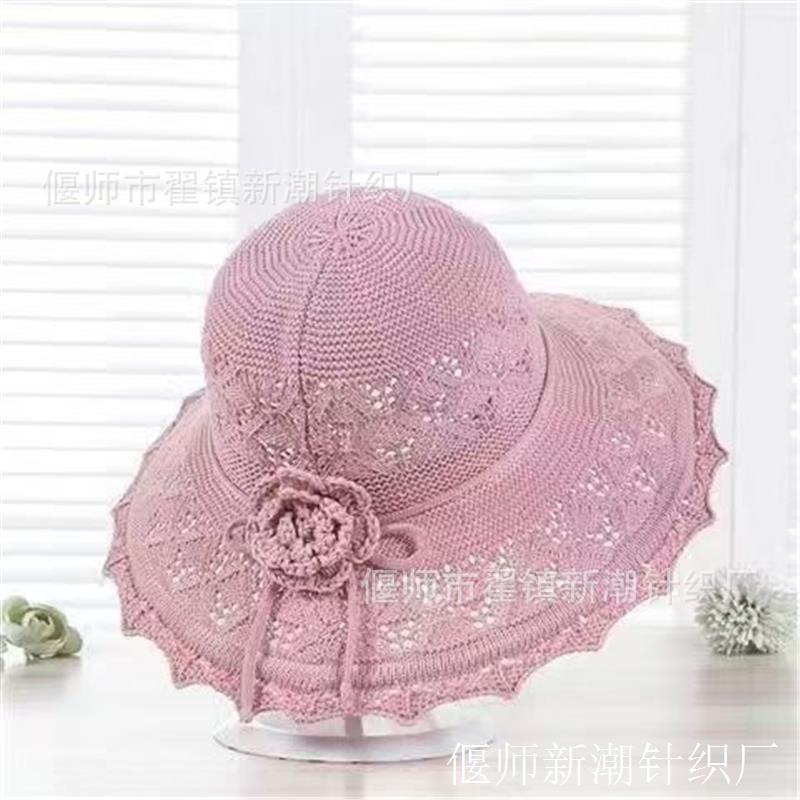 New Summer Women's Big-brimmed Sun Hat Hollow Sunscreen Sun Hat Flower Decoration Breathable Cool Hat
