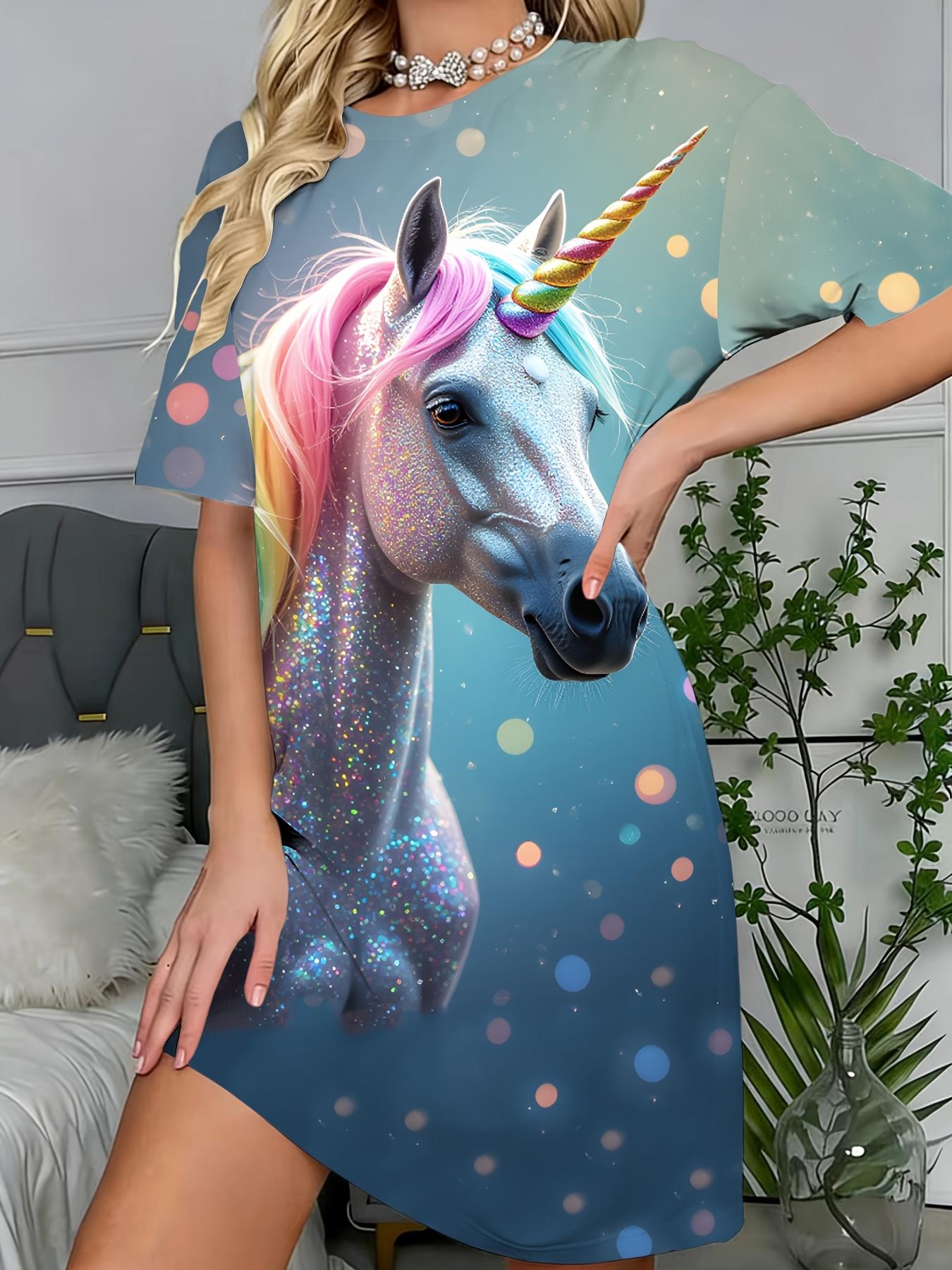

Elegant and Beautiful New Women s Dress. Featuring a Colorful Glitter Unicorn Fashion Print. This Loose-fitting Casual Sleepwear Is Perfect for Daily 7XL дубильная кора