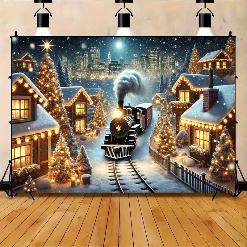 North Pole Polar Express Banner, Kids Christmas Party Photo Booth Decor