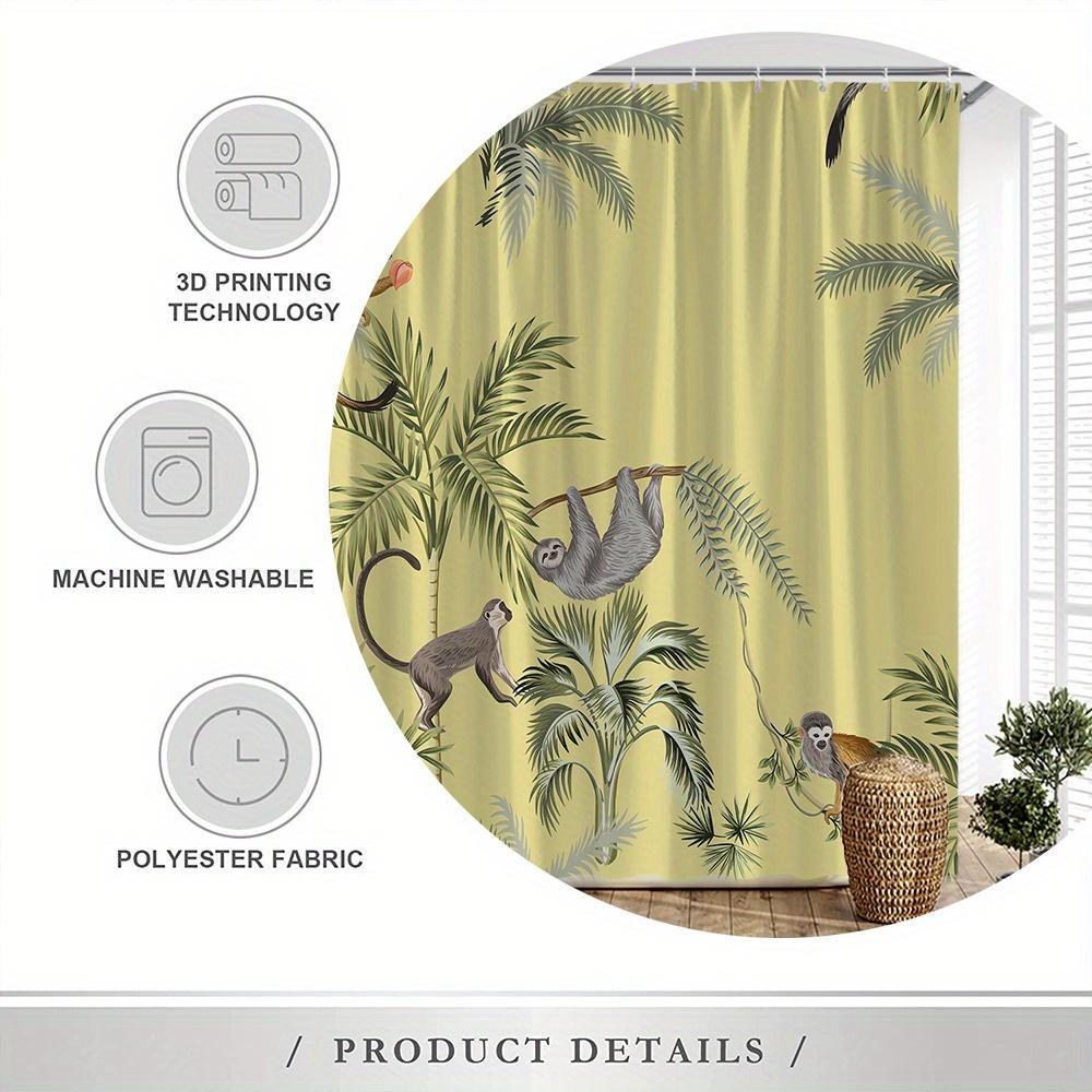 Tropical Rainforest Shower Curtain, Animal & Leaf Pattern, Hd Print, Countryside Style, Home/Bath Decor