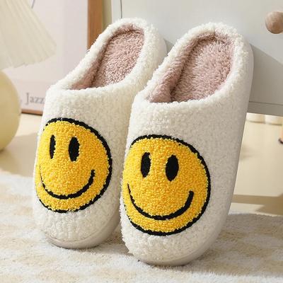 Fashion Smiling Face Autumn/winter Furry Couple Cotton Slippers Women's Men Cute Thick Soles Cartoon Anti Slip Plush Shoes for Woman