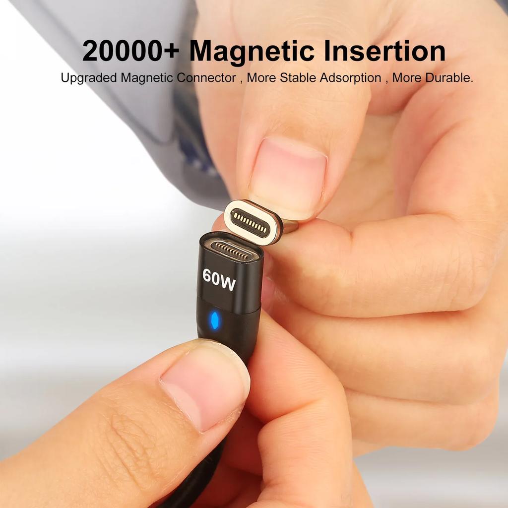 60W Magnetic Charging Cable USB C to Type C Micro Fast Charge Cord for iPhone Samsung with USB A Adapter Magnet Wire